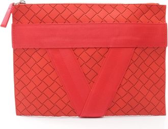 Bottega Veneta Red Color Rubber Fabric Clutch Bag (Pre-Owned)