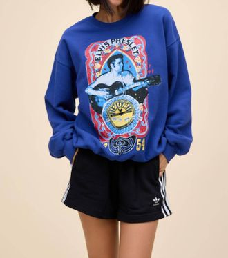 Daydreamer Sun Records X Elvis Sing This Song Bf Sweatshirt In Blue Quartz