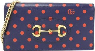 Gucci Blue Red Color Leather Chain/Shoulder Wallet (Pre-Owned)