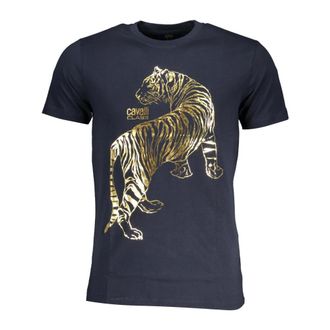 Cavalli T-Shirts, male, Blue, Size: 2XL Blue Short Sleeve T-Shirt with Logo Print
