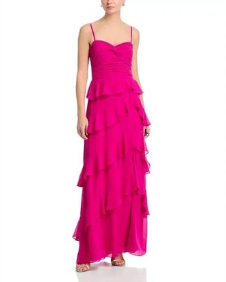 Aqua Chiffon Tiered Ruffled Maxi Dress In Pink