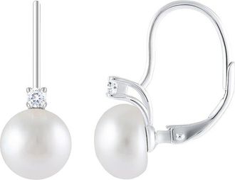 Splendid Pearls Silver 8-8.5Mmmm Pearl Cz Earrings