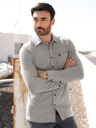 Marco Donati Langarmhemd MARCO DONATI, Herren, Gr. 41/42, Normalgr&ouml;ssen, grau (grau, meliert), 84% Baumwolle, 11% Polyester, 5% Elasthan, meliert, k&ouml;rpernah, Hemde