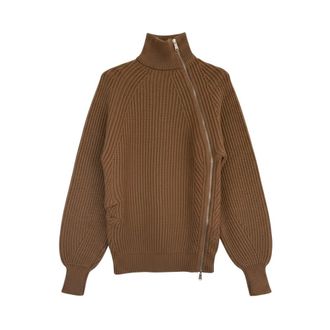 Dondup Truien & Vesten, Dames, Bruin, S, Wol, Cardigan met schuine rits