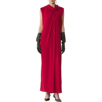 Lanvin Long Knotted Dress In Satin in Red Anemone at Nordstrom, Size 38 Eu