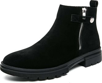 Generic Mens Faux Suede Short Boots with Side Zipper Round Toe Chelsea Ankle Boots Flat Heel Casual Shoes,Black,12.5 UK