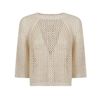Fabiana Filippi Gehaakte Katoenen Cropped Knit - Dames - Ronde hals truien - Beige - L - Katoen - Truien & Vesten