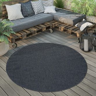 Paco Home Paco Home - Alfombra Exterior Redonda Intemperie Balc&oacute;n Terraza Cocina Moderna Monocolor &Oslash; 160 Cm Redon, Azul-marino