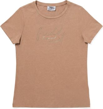 Freddy T-shirt donna girocollo con grafica dorata e fondo stondato