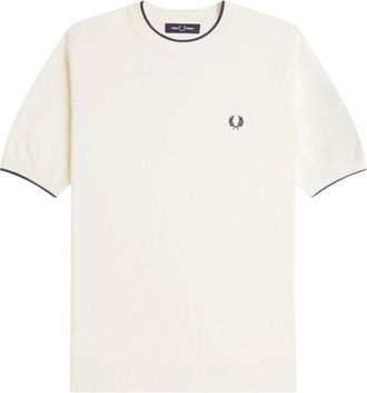 Fred Perry Gebreid T-shirt met textuur aan de voorzijde - Heren - Tops - Beige - Maat: L Zijde