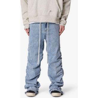 mnml Ruched Denim Wide Leg Jeans in Light Blue at Nordstrom, Size 32