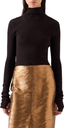 Akris Cashmere & Silk Rib Funnel Neck Sweater in Coffee at Nordstrom, Size 10