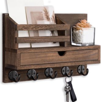 OEM Porte-cl&eacute;s Mural Avec Tiroir De Rangement Et 5 Crochets, Organiseur De Courrier, &Eacute;tag&egrave;re Murale DEntr&eacute;e Pour Manteaux, Laisses, Decoraci&oacute;n Y Rangement