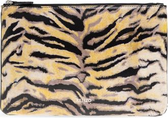 Kenzo Tiger Pouch in Leather - Heren - Clutches - Beige - ONE Size - Leer - Tassen