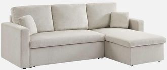 Sweeek Sweeek - Sofá cama de pana de 3 plazas, Ida pana, Gris beige, 219x84x68 cm