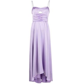 Pinko Lavendel Paarse Geroezelde Uitlopende Jurk - Dames - Maxi kleedjes - Paars - 2XL - Satijn - Kleedjes