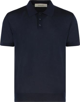Golden Goose Giotto Gebreid poloshirt van scheerwol - Heren - Polos - Blauw - S - Wol - Tops