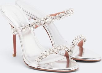 Amina Muaddi Mules Elizabeth de piel metalizada adornados