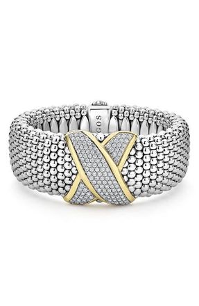 Lagos Embrace Pav&eacute; Diamond & Caviar Bracelet in Metallic at Nordstrom, Size 7