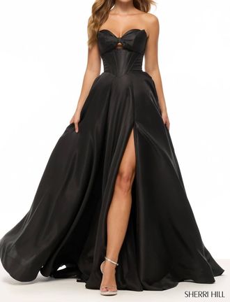 Sherri Hill Strapless A-Line Gown In Black