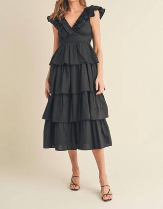 Merci Layla Layered Ruffle Trim Midi Dress In Black