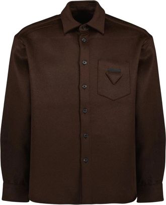 Prada Wollen overhemd - Heren - Casual Overhemden - Bruin - M - Wol - Overhemden