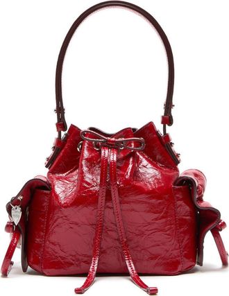 Acne Studios Mini Multipocket Crinkled Shiny Leather Bucket Bag in Red at Nordstrom
