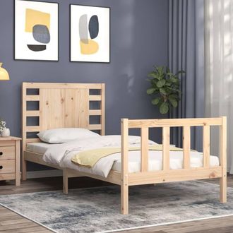 Berkfield Home Beautiful Bed Frame with Headboard Single Solid Wood in Light Brown