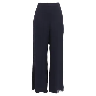 Oscar De La Renta Oscar De La Renta High-Waisted Wide-Leg Trousers in Navy Blue Silk