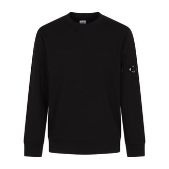 C.P. Company Sweatshirts, male, Black, Size: XL Crew Neck Sweatshirt in Diagonal Raised Fleece