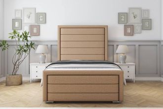 Sloomy Ashford Dumfries Frame-Mattress - 50 Upholstered Headboard in Light Brown | Size: Double