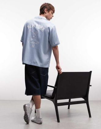 New Era NY Yankees - Camicia azzurra con colletto a rever e logo-Blu