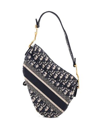 Dior Saddle Handbag Logo Embroidered Oblique Canvas Medium shoulder bag - women - Canvas - One Size - Blue