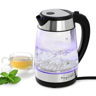 MegaChef 1.8 Quart Glass and Stainless Steel Electric Tea Kettle in Silver in Grey at Nordstrom
