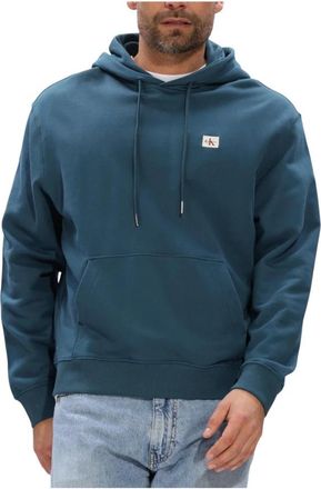 Calvin Klein Cotton Terry Badge Hoodie - Heren - Hoodies - Blauw - XS - Katoen - Hoodies & sweatvesten
