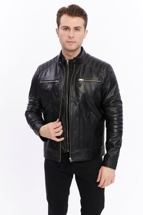 FURNIQ Henry Leather Jacket in Black at Nordstrom, Size Medium
