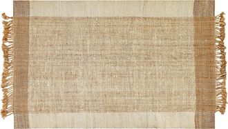 Beliani Alfombra De Yute Beige Arena Natural 160 X 230 Cm A Mano Geom&eacute;trico Borlas Dedemli