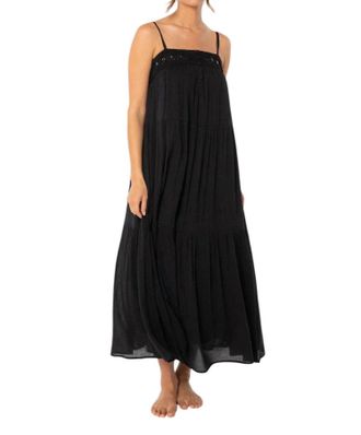 Lovestitch Bohemian Crochet Tiered Maxi Dress In Black