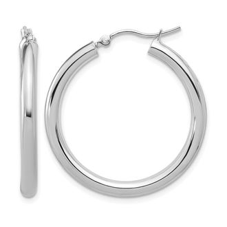 Diamond2Deal 10K White Gold Round Hinged Hoop Earrings