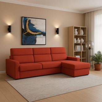 Dmora Dmora - Sof&aacute; Fijo Con Pen&iacute;nsula Vigonovo, Sof&aacute; Esquinero Para Sal&oacute;n, Acolchado, Desenfundable, Calidad 100% Made In Italy, 280x160 H100 Cm, Naranja