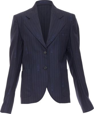 Versace navy virgin wool cotton GV Signature pinstripe blazer jacket IT40 S