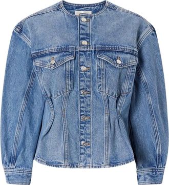 Frame Denim Jassen, Dames, Blauw, S, Katoen, Het Nipped Collarless Jasje