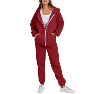 Generic Tracksuit Womens Full Set 2 Piece Outfits Full Zip Long Sleeve Hoodies Jackets with Pockets and Cuff Sweatpants Contrast Color Fall Winter Co Ord Sets