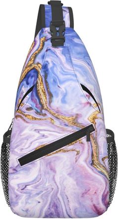 Generic Purple Random Marble Shoulder Bag Anti Theft Chest Bag With Zipper Sling Backpack For Workout Casual Runner