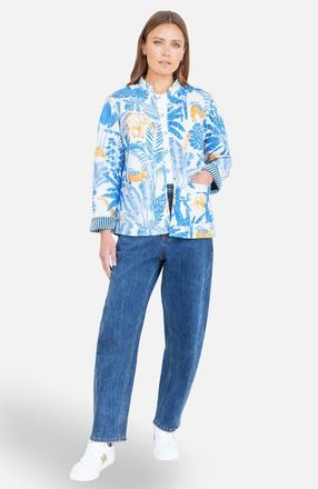 Yumi Jungle Reversible Cotton Quilted Jacket in Blue at Nordstrom, Size 12