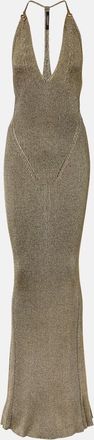Roberto Cavalli Vestido largo acanalado de lam&eacute;