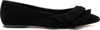 Larroude Lee Ruffle Suede Flat