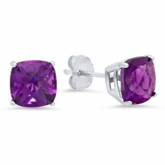 MAX + STONE Sterling Silver Cushion-Cut Checkerboard Gemstone Stud Earrings (8MM)