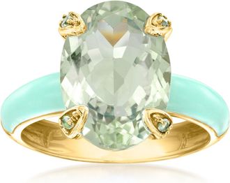 Ross-Simons Prasiolite Ring With Peridot and Pastel Green Enamel in 18kt Gold Over Sterling