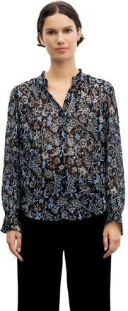Gerard Darel Silk Blend Floral V-neck Blouse in Black at Nordstrom, Size 10